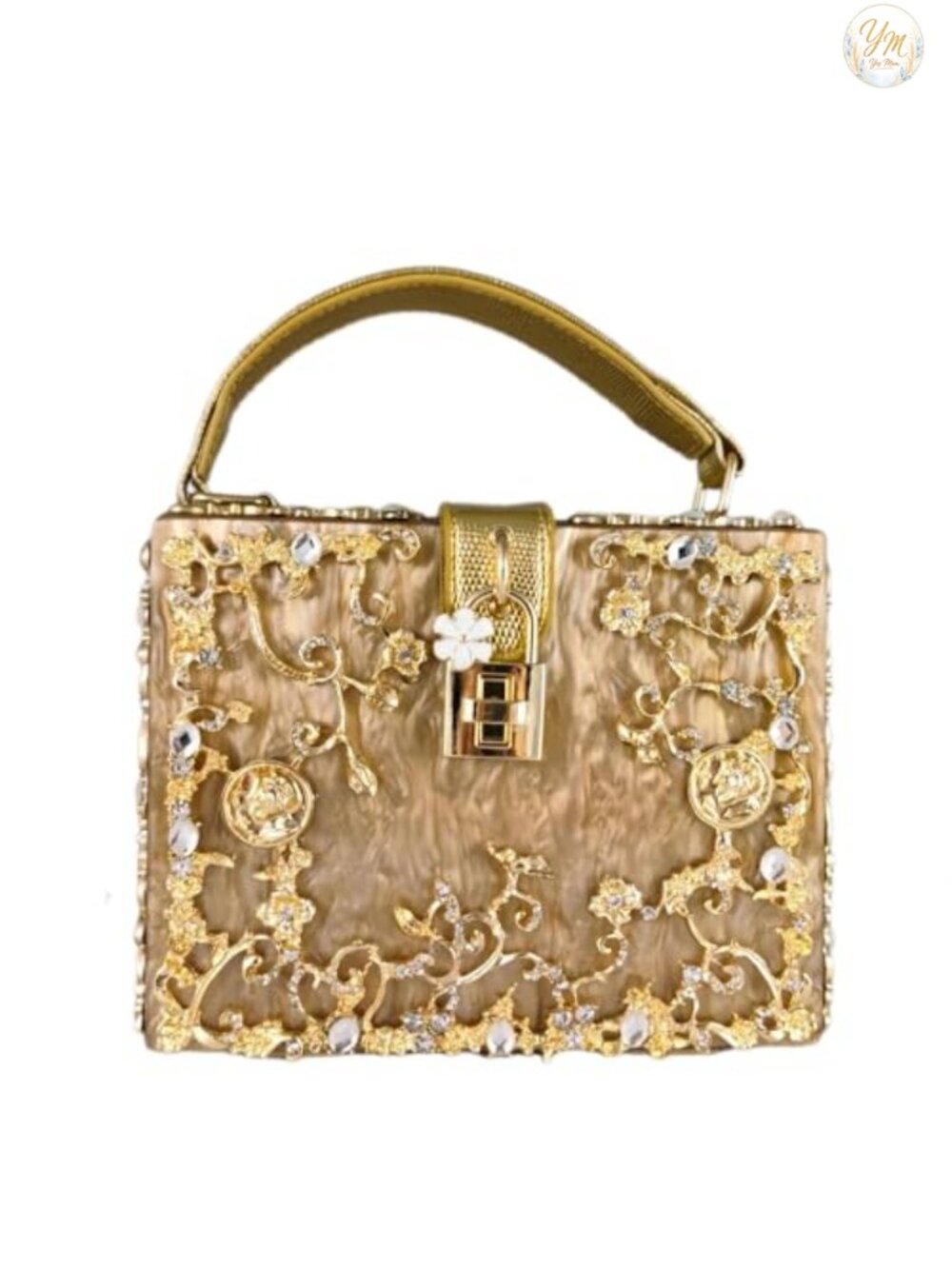 Acrylic Rhinestone Flower Crossbody Tote Evening Bag - Picture 1 of 6